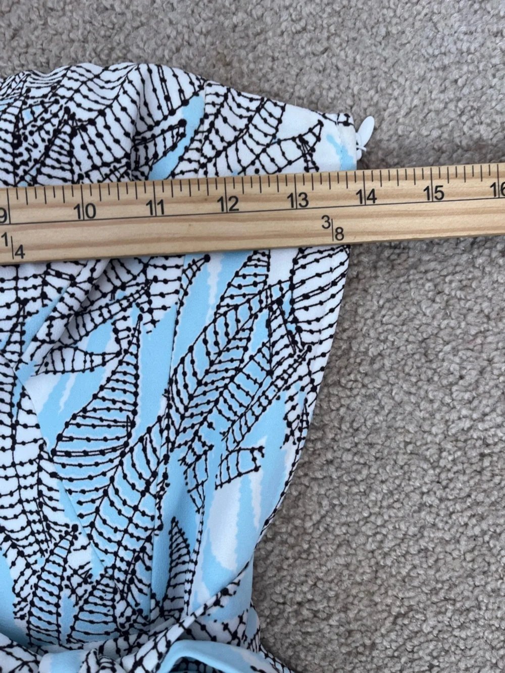 H&M Bandeau Belted Jumpsuit Size 4  Wide Leg Crop Spring Light Blue Leaf Print - Picture 12 of 14